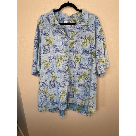 Vintage Paradise Style Hawaii Blue Green Tropical Button-Down Shirt 3XL - Picture 1 of 5
